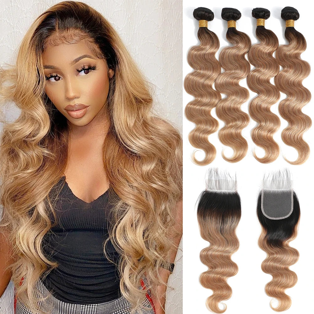Trinity Ombre Body Wave Bundles with Closure House of Trinity