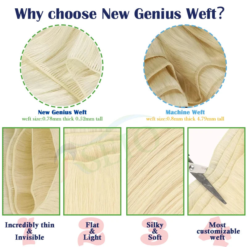 RSEIO Genius Weft Extensions 100% Real Human Hair Bundles Brown Blonde Color Sew In Straight Remy Hair Double Wefts can Curly