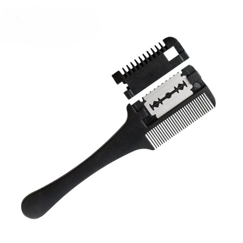 Hair Cutting Comb Hair Brushes with Razor Blades Barber Scissors Hair Salon Thinning Hairdressing DIY Styling Tools Black Handle