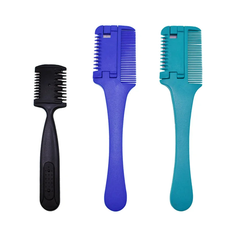 Hair Cutting Comb Hair Brushes with Razor Blades Barber Scissors Hair Salon Thinning Hairdressing DIY Styling Tools Black Handle