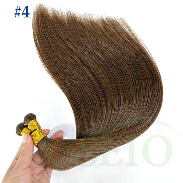 RSEIO Genius Weft Extensions 100% Real Human Hair Bundles Brown Blonde Color Sew In Straight Remy Hair Double Wefts can Curly