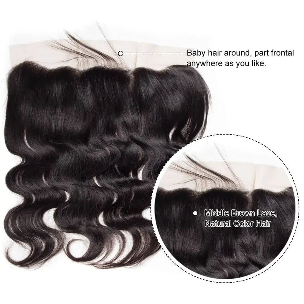 Body Wave Bundles Human Hair With Frontal 100% Natural Human Hair Extensions 3 Bundles With13x4 Transparent Lace Frontal Closure